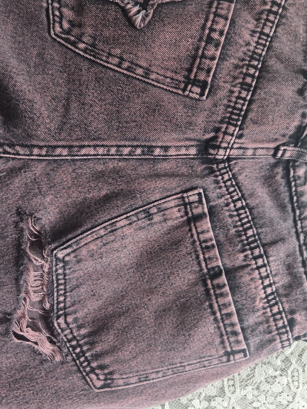 Hot Topic Red Wash Frayed Star Wide Leg Jeans Distressed Faded - Picture 4 of 4